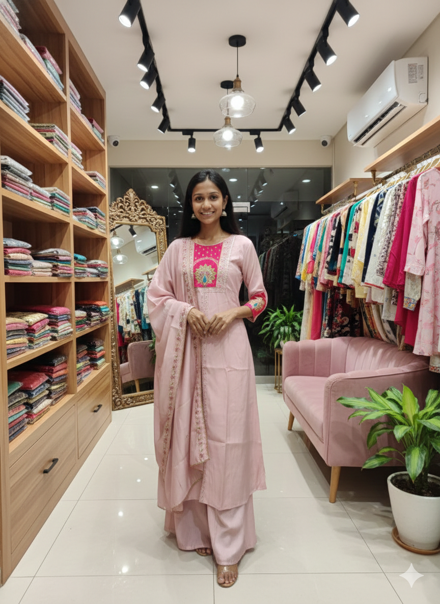 ROMAN SILK INDO WESTURN KURTA SHARARA DUPATTA