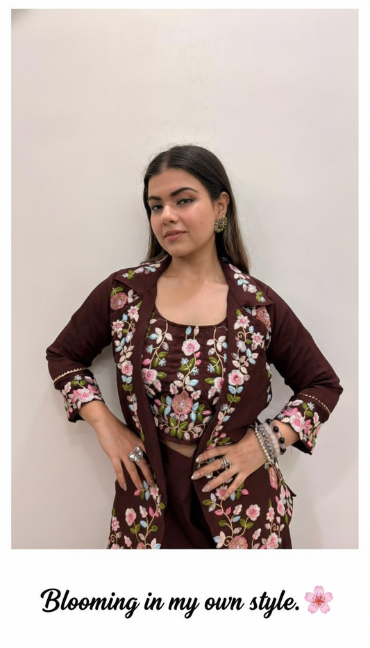 CHINON SILK INDO WESTURN WITH REMOVAL JACKET AND SHARARA