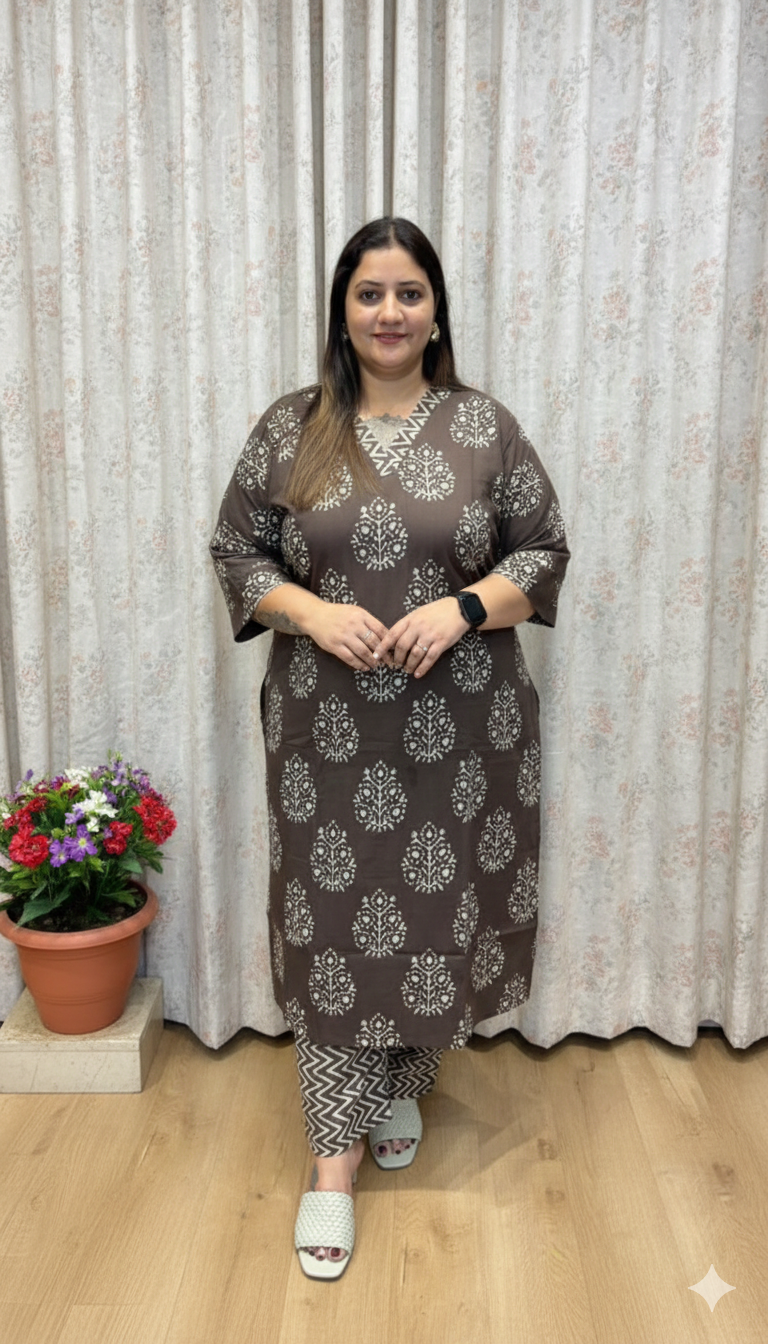 BROWN SHADE KALAMKARI KURTA PANT