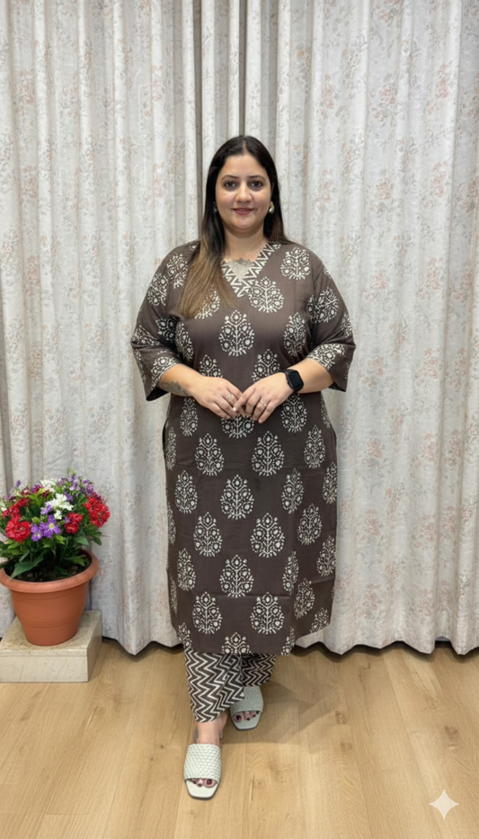 BROWN SHADE KALAMKARI KURTA PANT