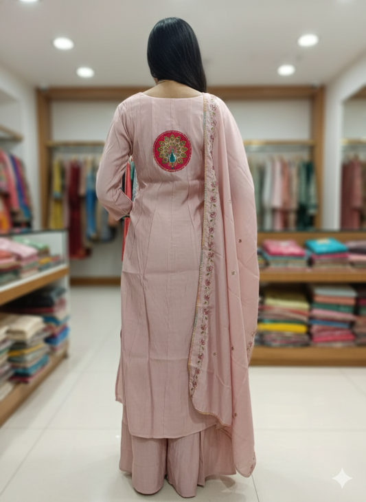 ROMAN SILK INDO WESTURN KURTA SHARARA DUPATTA