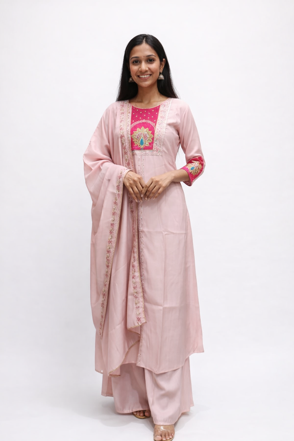 ROMAN SILK INDO WESTURN KURTA SHARARA DUPATTA
