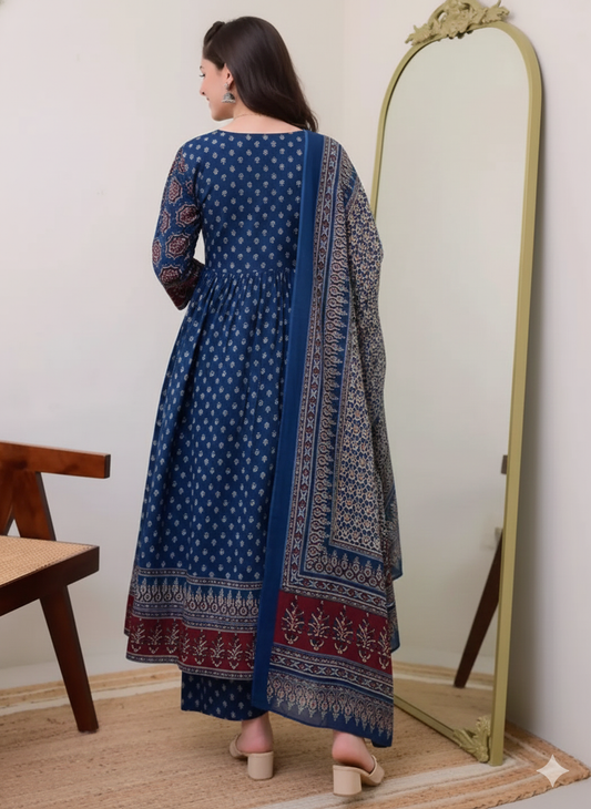 NAVY BLUE PRINTED KURTA PLAZO SET