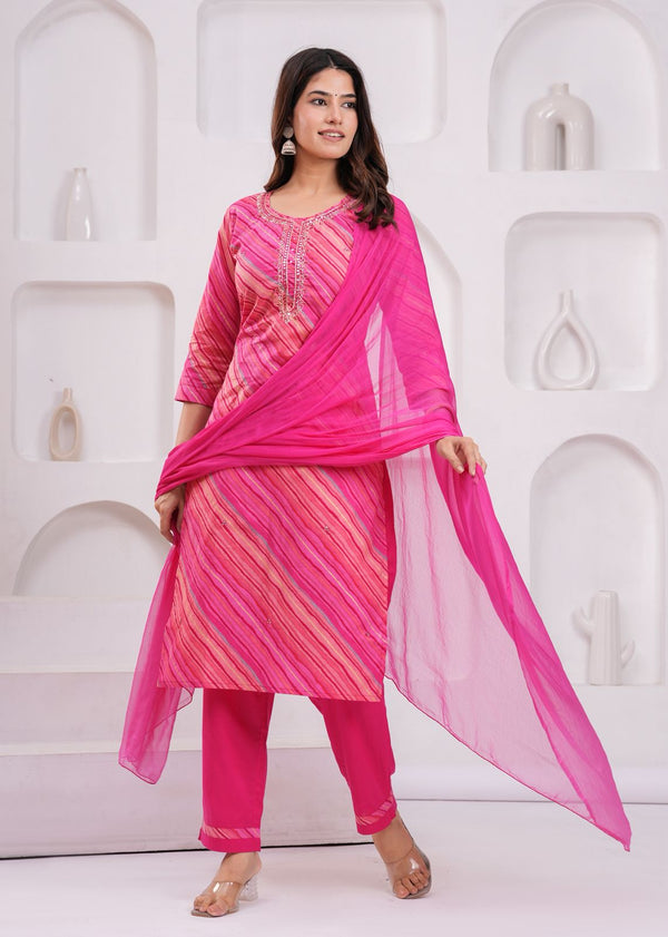LEHARIYA CAMBRIC COTTON KURTA PANT DUPATTA