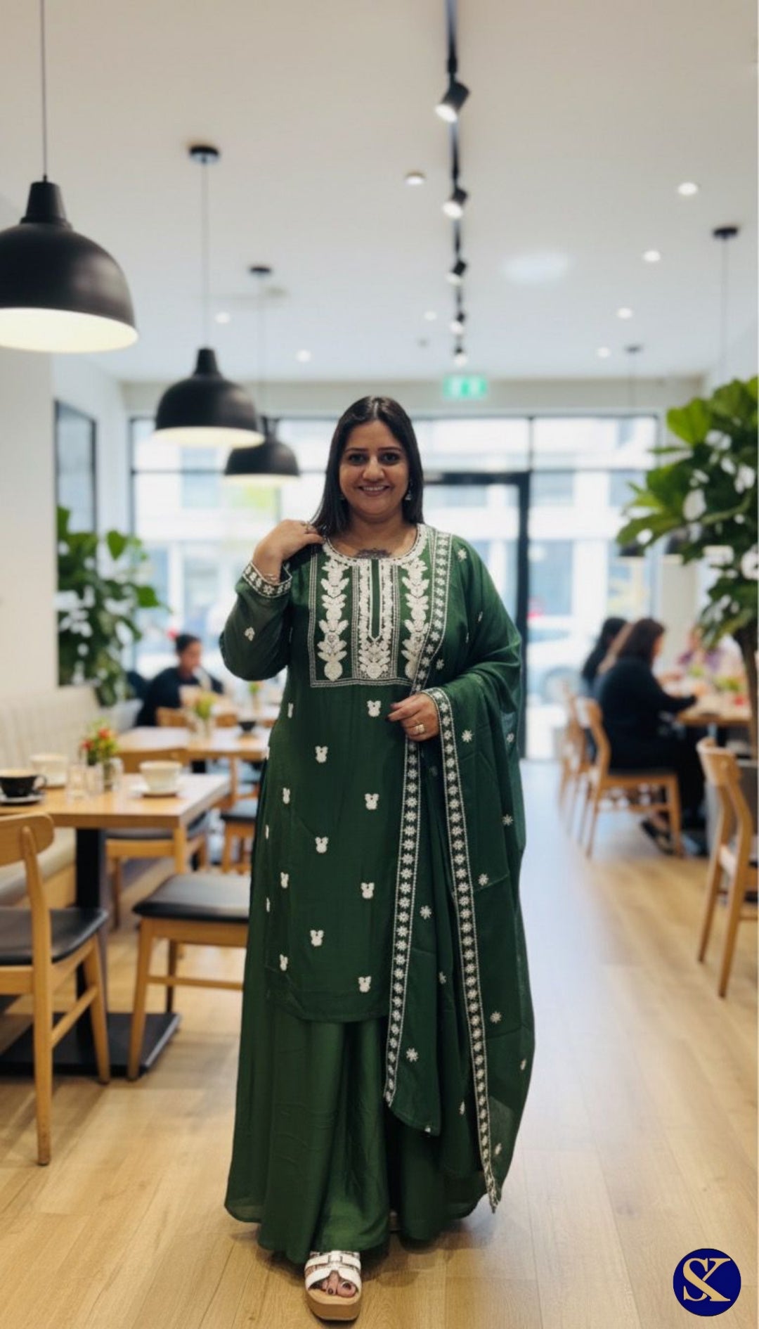 CHINON SILK KURTA PANT DUPATTA WHITE THREAD WORK