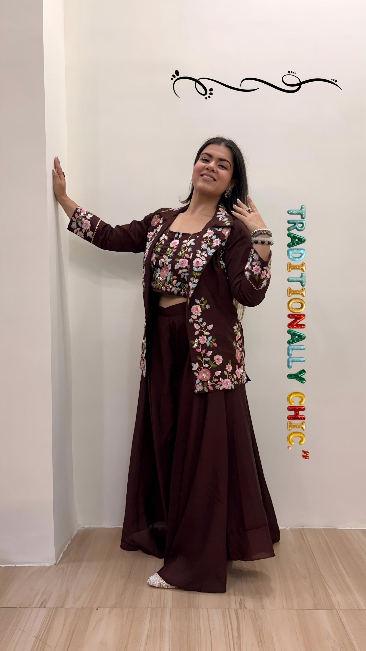 CHINON SILK INDO WESTURN WITH REMOVAL JACKET AND SHARARA