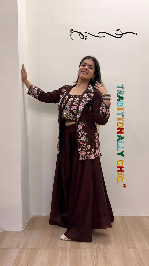 CHINON SILK INDO WESTURN WITH REMOVAL JACKET AND SHARARA